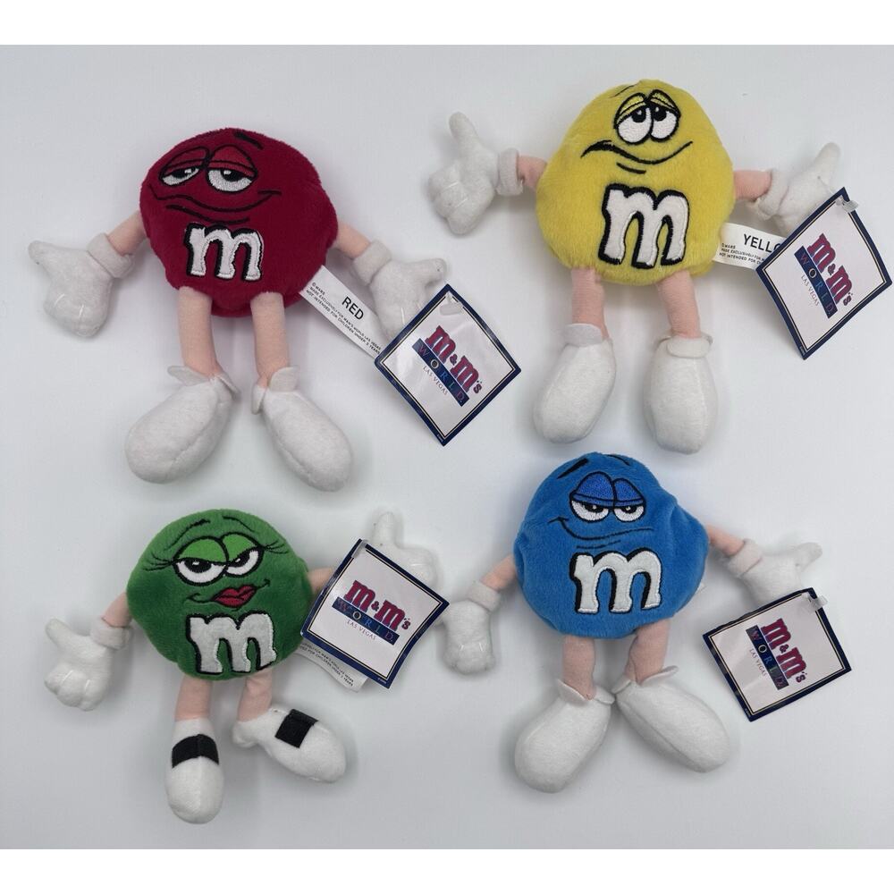 M&M's World Las Vegas Beanie Plush Characters 4 Set Red Yellow Green Blue